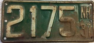 Antique Nh Licence Plate 1937