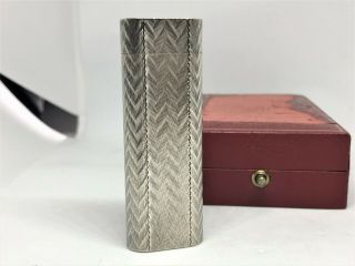 Auth Cartier Herringbone Pattern Silver - Plated Oval Lighter Silver W Case