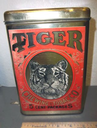Vintage Tiger Chewing Tobacco Large Tin,  Great Graphics & Colors,