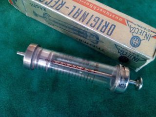 Vintage Medical Instrument Glass Syringe 10ml Injecta Made In Germany