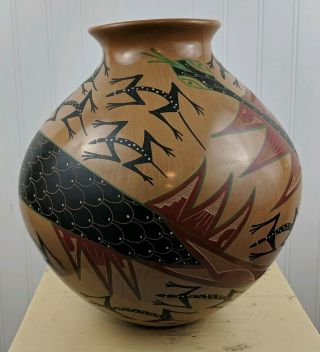 Large Signed Lupe Soto Mata Ortiz Pottery Olla Gecko Lizard Snake 12 " Tall Exc