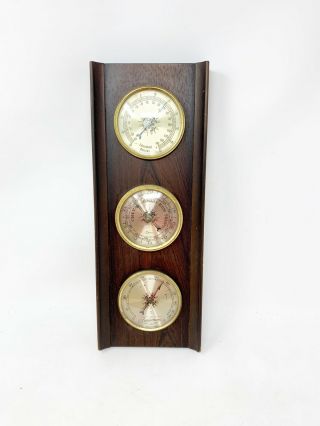 Vintage German Weather Station Barometer Humidity Thermometer Wood