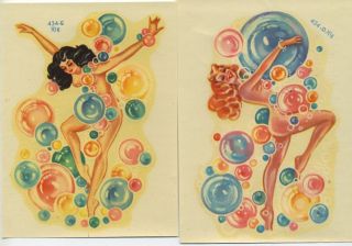 Vtg Meyercord Decal Pin Up Girl Art Deco Bubble Bath Burlesque Set Glamour