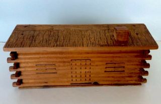 Vintage Red Cedar LOG CABIN Wooden Tobacco Box 2