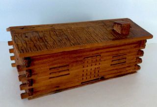 Vintage Red Cedar LOG CABIN Wooden Tobacco Box 3