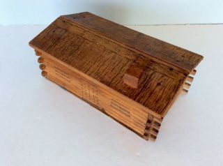 Vintage Red Cedar LOG CABIN Wooden Tobacco Box 5