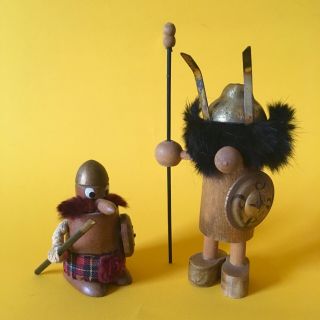 Vintage 50s 60s Wooden Teak Gonk Figurines Danish Viking Scottish Mid Century