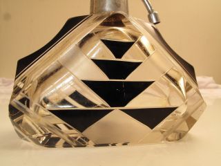 Vtg Art Deco Machine Age Cut Crystal Perfume Bottle Atomizer France Black Chic