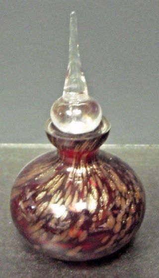 Vintage Murano Black Perfume Goldstone Art Glass Bottle W/stopper,  6 " Tall,