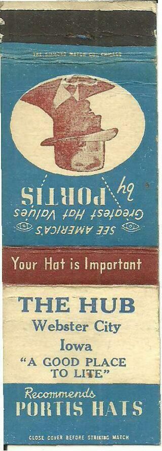 The Hub,  Webster City,  Iowa Matchcover