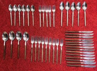 43pc Ekco Eterna Canoe Muffin Stainless & Synthetic Wood Set For 5,  Flatware