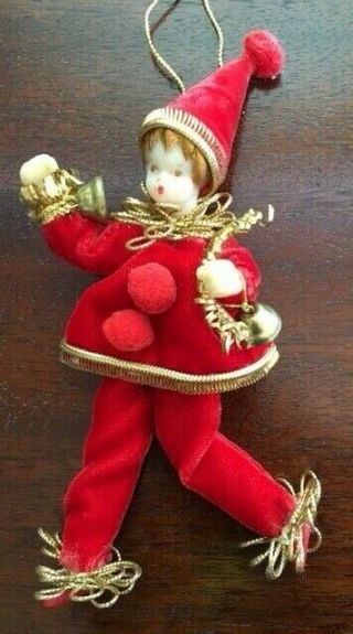 Vtg Koestel West Germany Wax Christmas Ornament Child W/bells 7.  25 " Estate Find