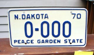 Vintage 1970 North Dakota Sample License Plate 0 - 000