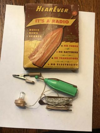 Vintage “hear - Ever” Crystal Radio Set Complete With 1950s Box