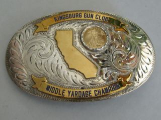 Cust - M - Bilt Sterling Trophy Buckle With 1/10 Ounce Gold Coin