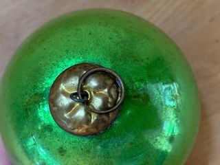 Vintage Lime Green Glass German KUGEL Antique Christmas Ornament w/ Brass Top 8