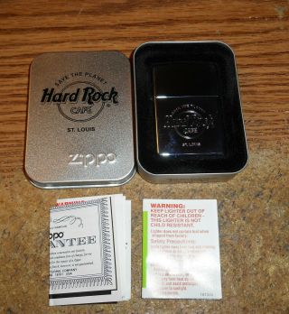 1999 Zippo Hard Rock Cafe St.  Louis Full Size Advertising Lighter/in Box