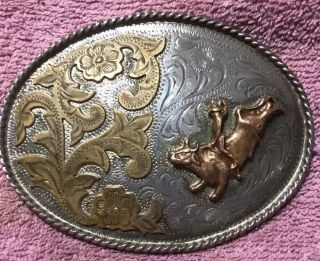 Vintage Belt Buckle Cowboy Western Rodeo Bull Rider Alpaca Mexico