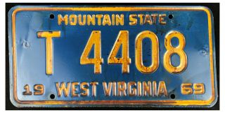 West Virginia 1969 Trailer License Plate T 4408