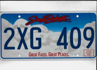 South Dakota Passenger License Plate " 2xg 409 "