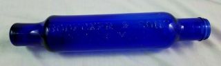 Bodecker & Sons Flour Mill Vintage Rolling Pin Blue Glass 14 "