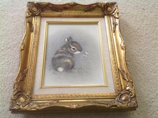 Oil On Canvas Bunny Rabbit Painting By Harris Signed Framed