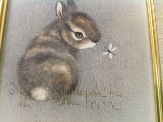 OIL ON CANVAS BUNNY RABBIT PAINTING BY HARRIS SIGNED FRAMED 2