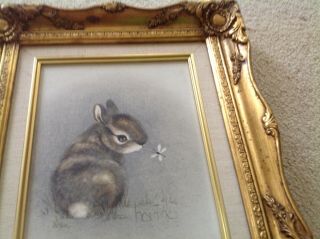 OIL ON CANVAS BUNNY RABBIT PAINTING BY HARRIS SIGNED FRAMED 3