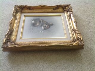 OIL ON CANVAS BUNNY RABBIT PAINTING BY HARRIS SIGNED FRAMED 4