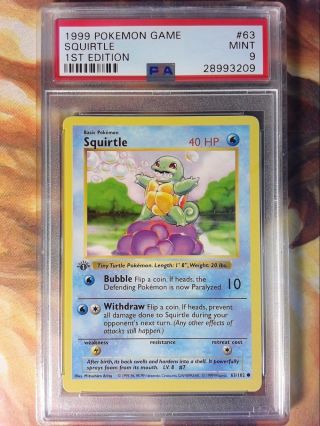 1999 Pokemon Game 63 Squirtle 1st Edition Shadowless Psa 9 Card