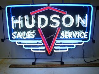 Huge Rare 24 " Inches Hudson Motor Sales & Service Cars Real Neon Sign Light