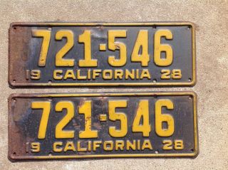 (2) - Matching Pair 1928 California License Plates