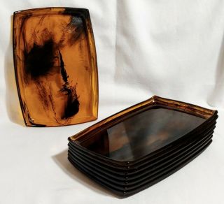 Set Of 8 Vintage Mcm Lucite Snack Trays Amber Marble Tortoise Shell