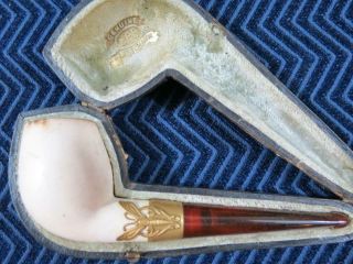 Antique 12k Gold Plated Cpf Meerschaum Smoking Pipe With Case