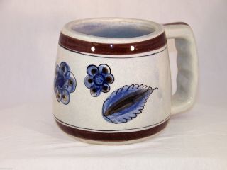 Vintage Handpainted Tonala Mexican Pottery Mug Cat 321 14 Bird Butterfly Floral