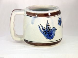 Vintage HANDPAINTED Tonala Mexican Pottery Mug CAT 321 14 Bird Butterfly Floral 3