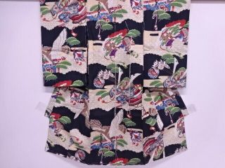 76166 Japanese Kimono / Antique Kimono For Boys / Fan With Small Mallet & A
