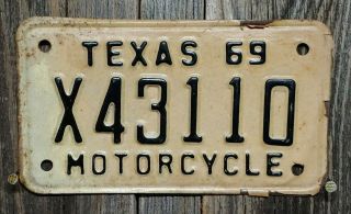 1969 Texas " Motorcycle " License Plate X43110