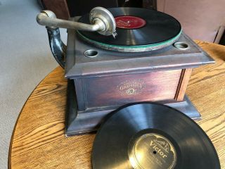 Antique Columbia Grafonola Tabletop Phonograph Record Player With Needle