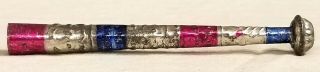 Red,  Silver,  & Blue Patriotic Whistle.  Christmas Ornament.  Early 1900s.  U.  S.  A.