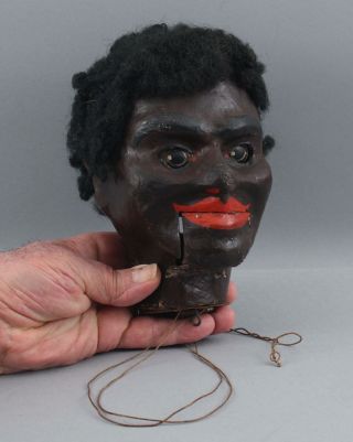 Antique Circa - 1900 Mechanical Folk Art Painted Black Americana Marionette Head