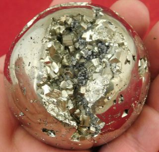 A Natural Pyrite Crystal Cluster Made Into A Big Sphere From Peru 449gr E