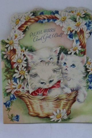 Vtg Interactive Basket Of Kittens Get Well Greeting Card