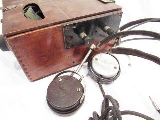 ANTIQUE HOME MADE CIGAR BOX CRYSTAL RADIO & HEADPHONES 4
