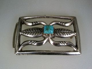 Old Navajo Cast Sterling Silver & Square Turquoise Ketoh Style Belt Buckle