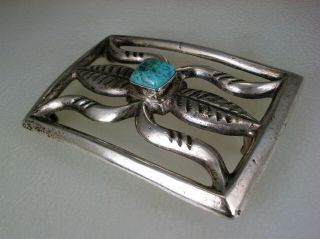 OLD NAVAJO CAST STERLING SILVER & SQUARE TURQUOISE KETOH STYLE BELT BUCKLE 2