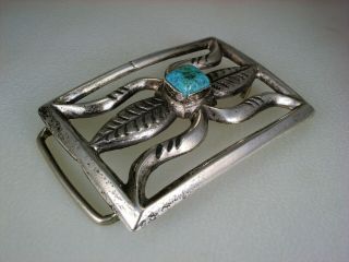 OLD NAVAJO CAST STERLING SILVER & SQUARE TURQUOISE KETOH STYLE BELT BUCKLE 3