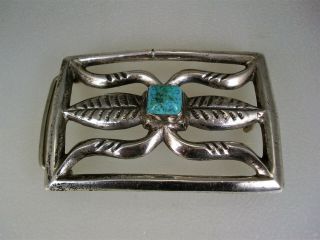 OLD NAVAJO CAST STERLING SILVER & SQUARE TURQUOISE KETOH STYLE BELT BUCKLE 5