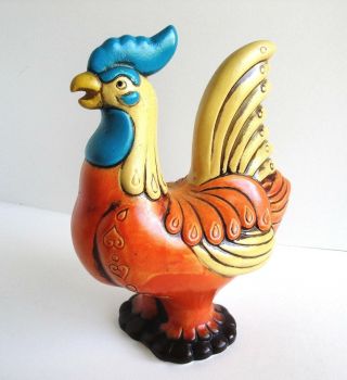 Retro Vintage Norleans Rooster Figurine Japan Orange Gold Turquoise Chicken