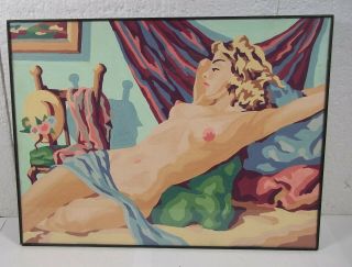 Vintage Paint By Number Nude Oil Painting Pin Up Art Framed Painted Pbn 12x16